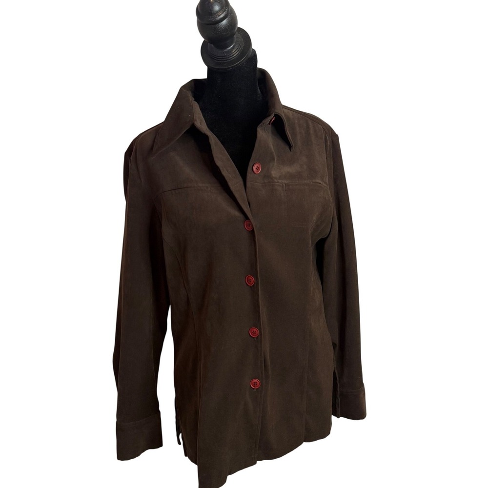 Vintage Brown Button Up Shirt Jacket Size M Dark Academia Whimsigoth 90s Career - Picture 2 of 14